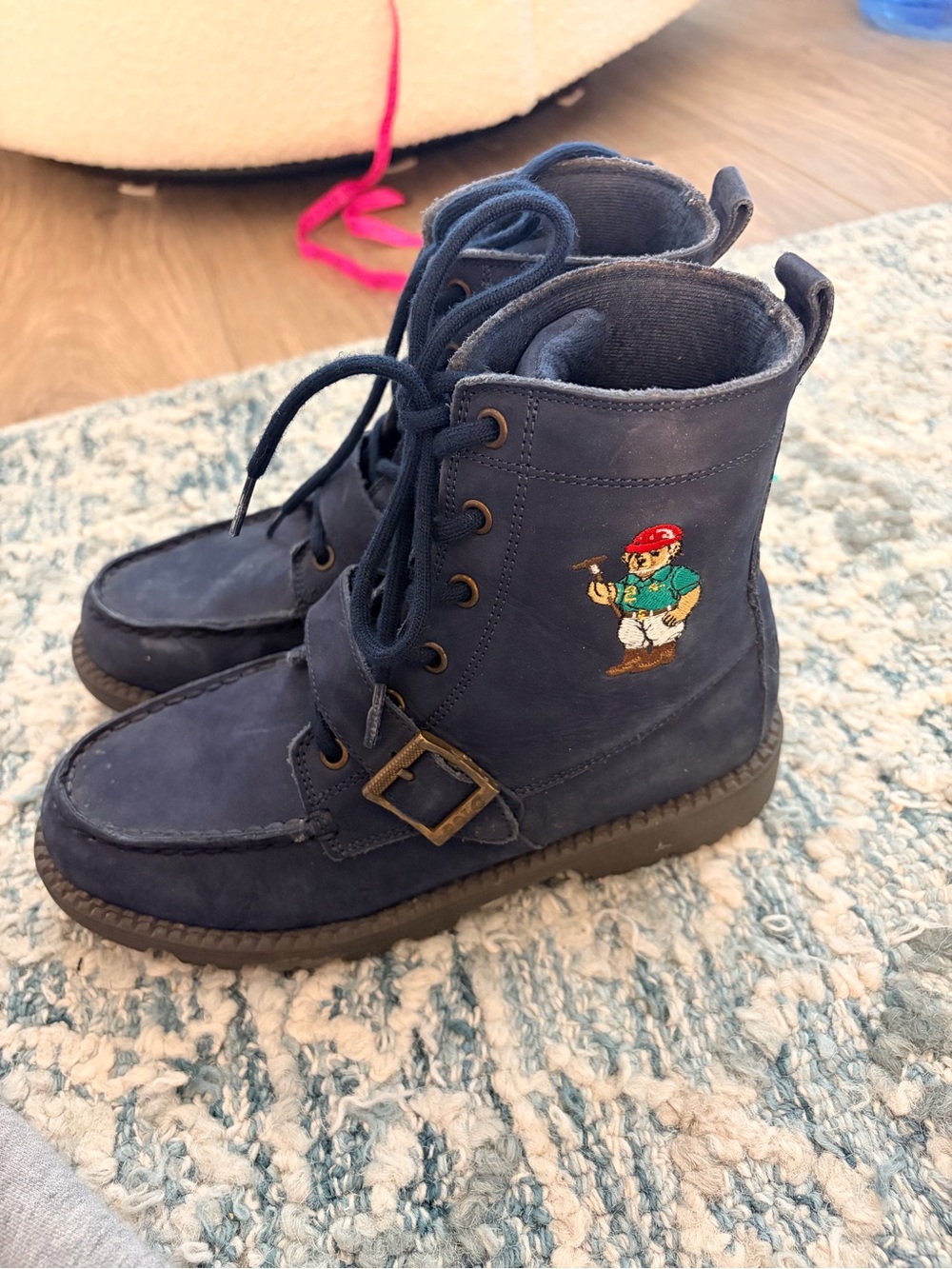 Ralph Lauren Polo Bear Ranger HI II Boy Boots Navy Suede Mallet Bear Size 4